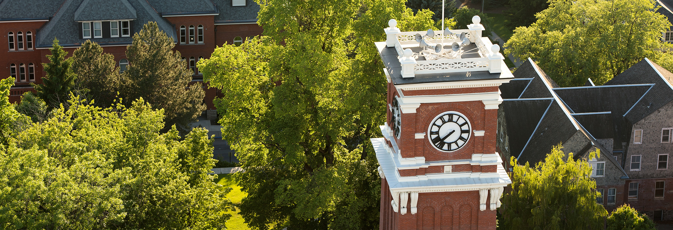 An aerial view of the Bryan Clock Tower at WSU Pullman.