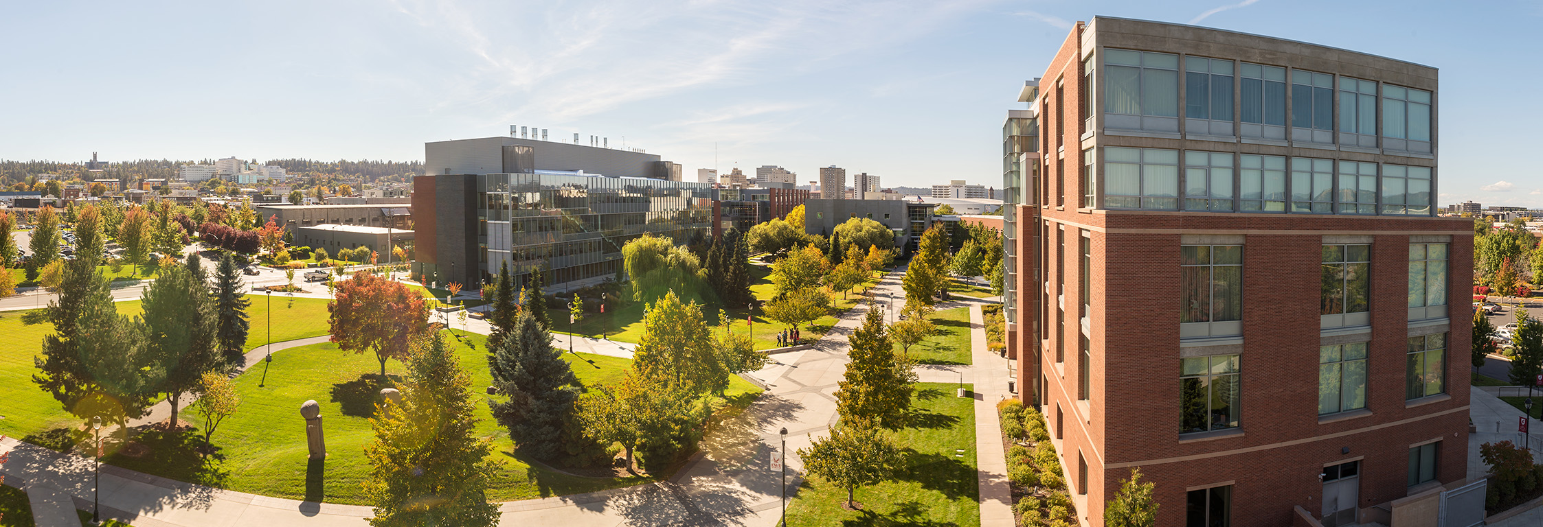 An aerial view of the WSU Spokane campus in summer.